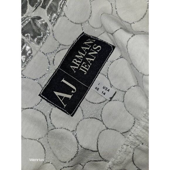 AJ Armani Jeans Cropped Fashion Jacket Rare Silver Chrome Abstract - Picture 6 of 7
